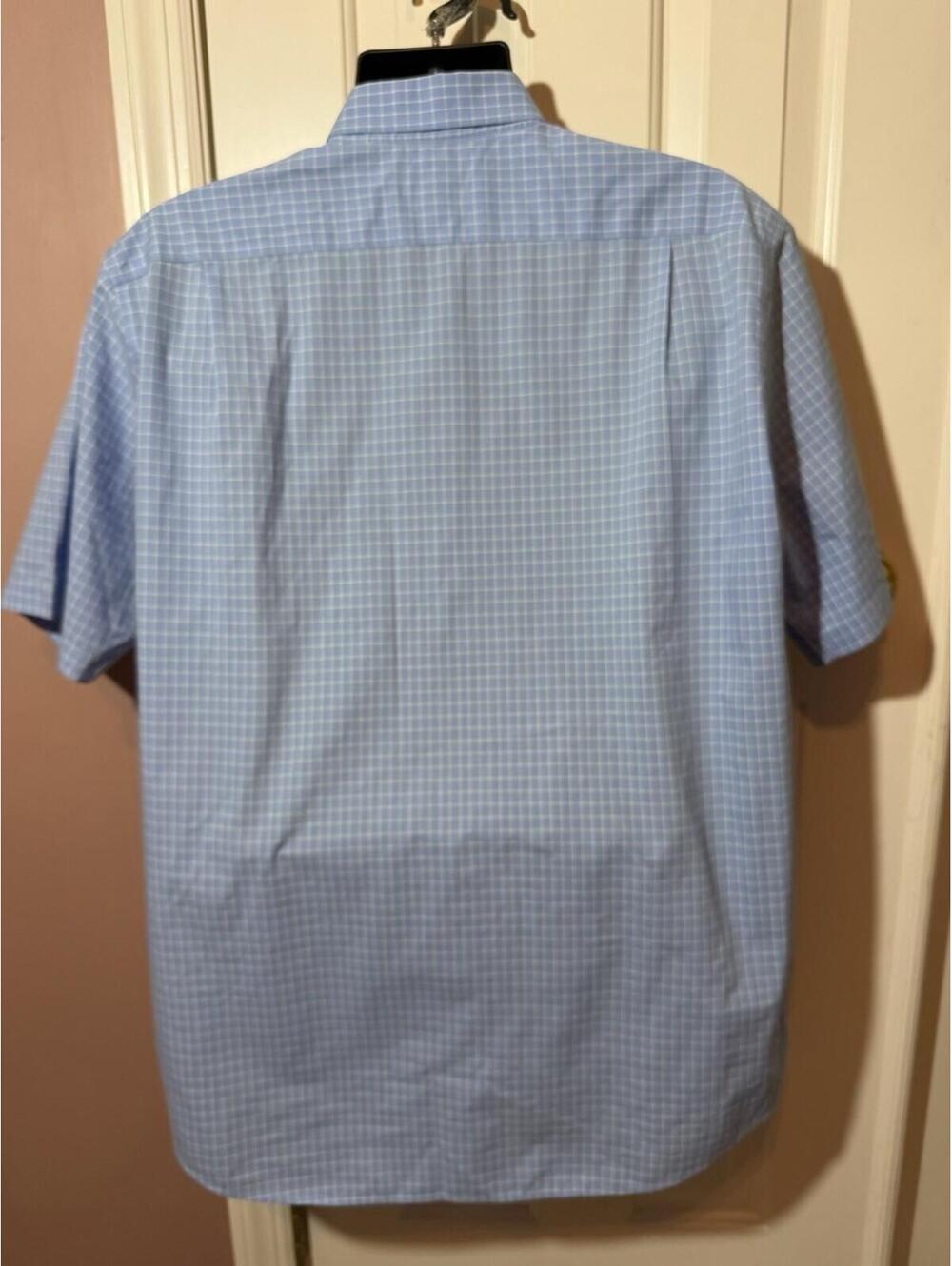 LL Bean Button Down Short Sleeve Shirt Mens Large Blue Plaid Wrinkle Resistant - Picture 3 of 6
